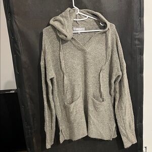 Elegant Gray V-Neck Sweater with Hood